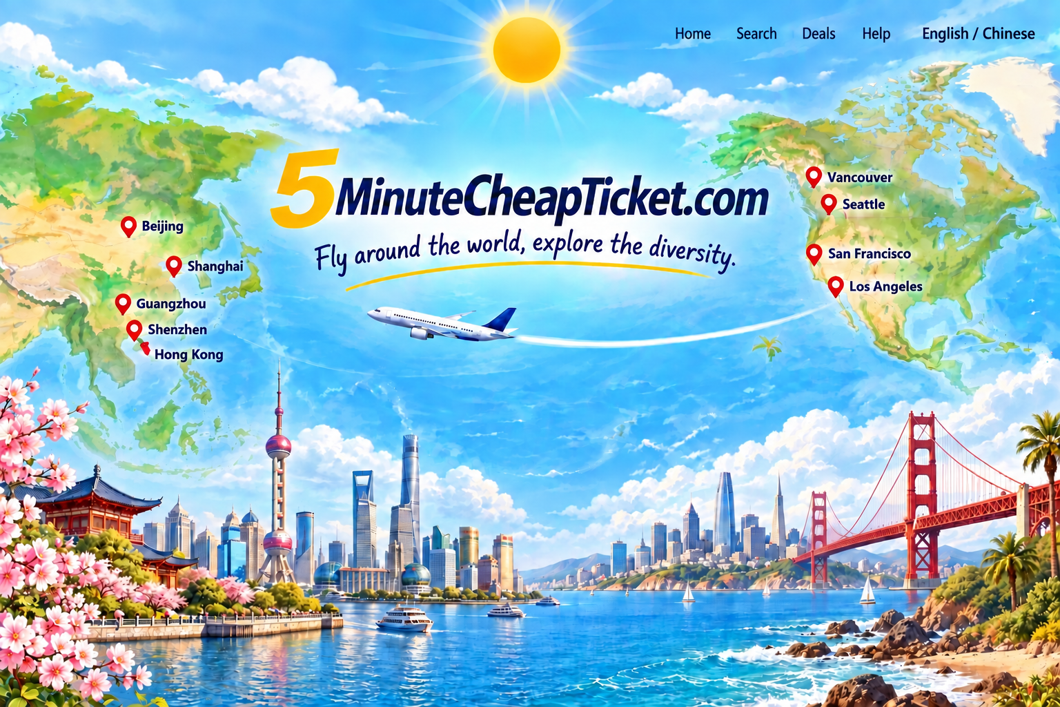 5MinuteCheapTicket.com world travel hero